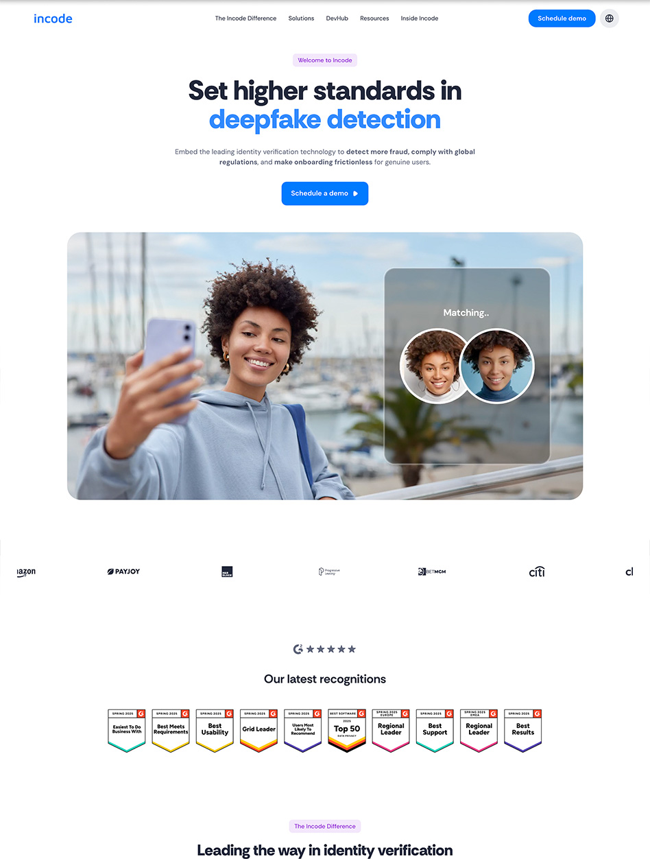 Incode homepage used to illustrate digital marketing and SEO strategy for a global identity verification brand