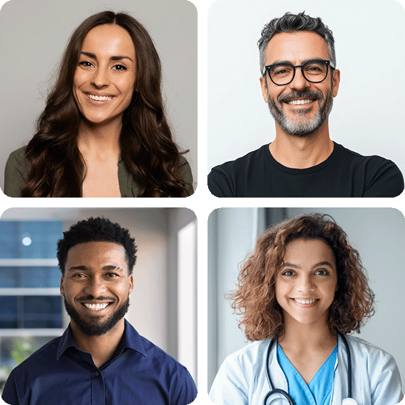 Collage of diverse professional headshots used to represent client testimonials